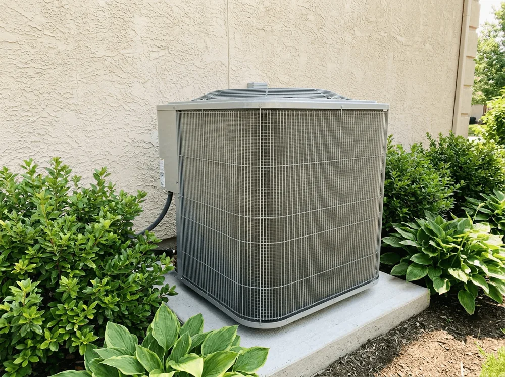 Outdoor A/C condenser cleared of debris