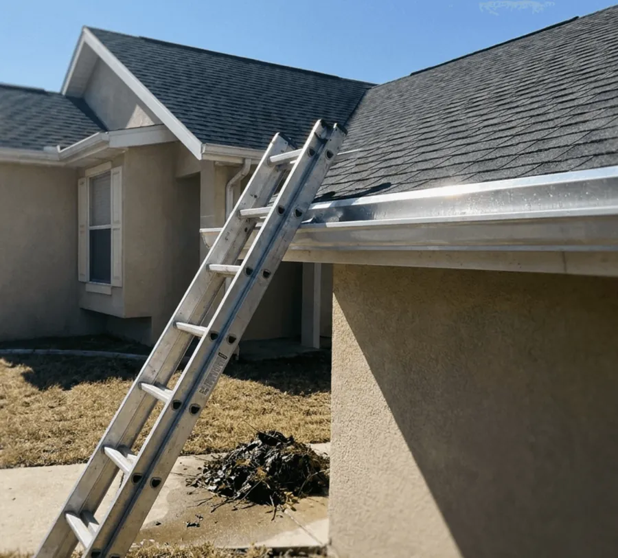 Gutter cleaning on a Conejo Valley home