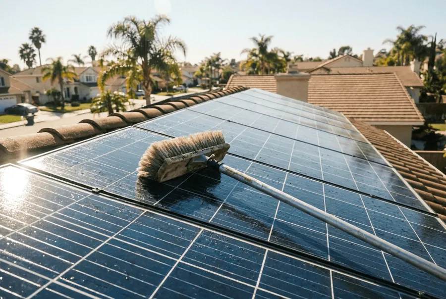 Solar panels being professionally cleaned